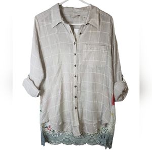 NWT Soft Surroundings Women Shirt Tunic Floral Print Ombre Lace Hem Size Medium